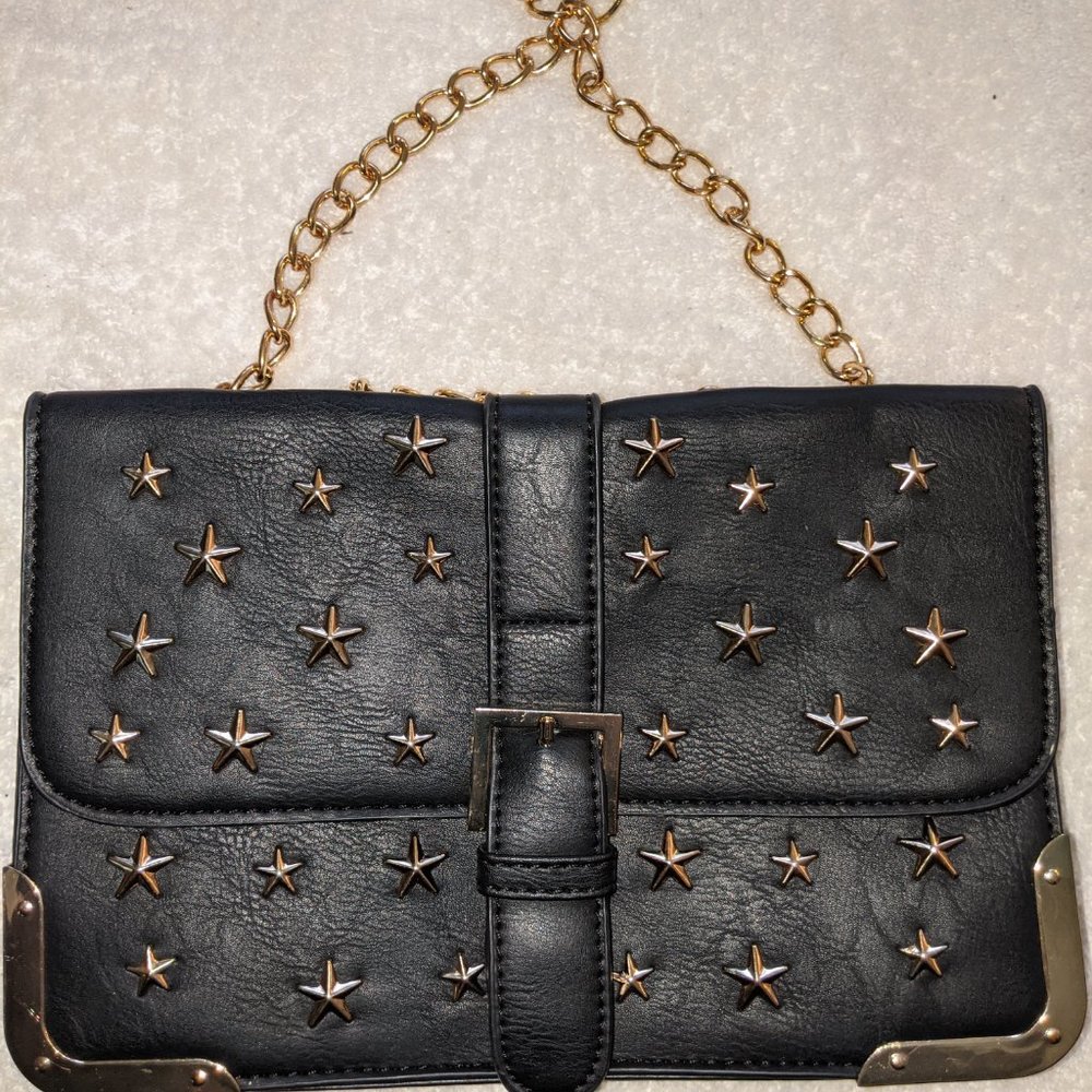 Kiss Me Couture Black and Gold Star Studded Purse